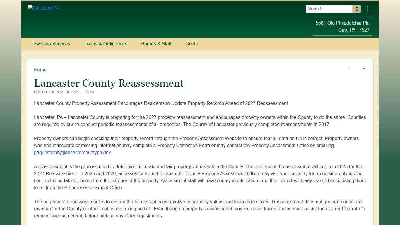Lancaster County Reassessment Salisbury PA